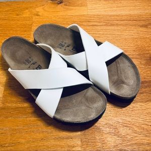 Birkenstock “Betula” white cross strap sandals